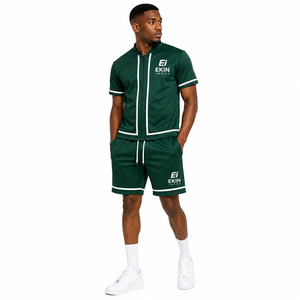 Custom Logo <b>Men's</b> 2 Piece Short Sleeve Zip Up <b>Jacket</b> and Shorts Set <b>Summer</b> Streetwear Polyester Tracksuit For <b>Men</b> - Product Image 3