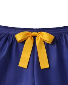 Navy Blue Yellow Satin Women Pajama Set Silk Sleepwear <b>Spaghetti</b> <b>Strap</b> Cami And Shorts Soft Luxury Nightwear Summer Lounge Set - Product Image 6