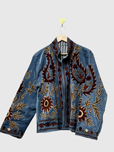 Veste en velours brodée bohème à manches longues, col montant, motif cachemire, grande taille, vêtements d'automne pour femmes - Product Image 4