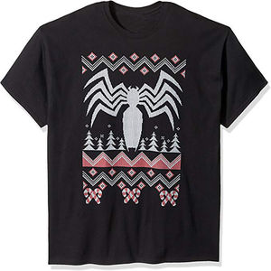 Men's Black <b>Christmas</b> Spider Pattern <b>T</b>-<b>Shirt</b> Short Sleeve O-Neck Casual Knitted Fabric Regular Fit Printed Design - Product Image 5