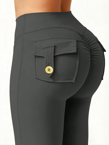 Women High Waist Flare Leggings Grey <b>Yoga</b> Pants Bootcut Workout Fitness Activewear Stretch <b>Trousers</b> - Product Image 2