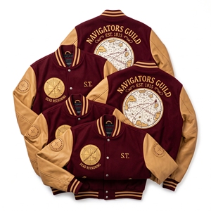 Chaqueta Letterman al por mayor, abrigo universitario de lana color burdeos, con bordado de crema y cuero, para Academia, Guild, Temple, Portico, Ionic Order, Capital - Product Image 2