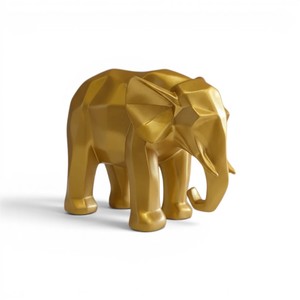 Sculpture d'éléphant dorée géométrique moderne en polyrésine, figurine animale, décoration de luxe pour la maison - Product Image 4