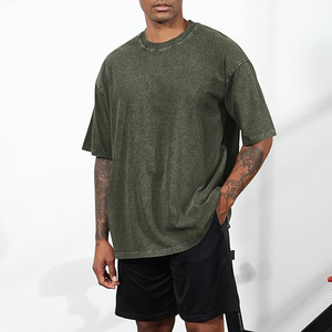 T-shirt en coton vert uni surdimensionné pour homme, manches courtes, col rond, coupe décontractée, jersey tricoté, design uni - Product Image 2