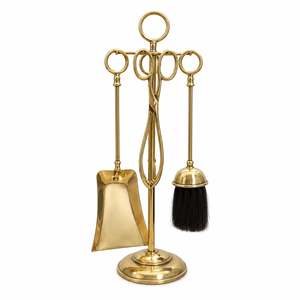 Vintage Antique Solid Brass <b>Fireplace</b> <b>Tool</b> <b>Set</b> With Decorative Handles Gold Hearth Accessories Poker Shovel Brush Tong Decor - Product Image 4