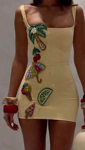 Colorful Geometric Embroidered Ladies Tunic Casual Sexy Beach Cover-Up Dress Washable Chiffon Pattern Made with Glass Beads - Product Image 5