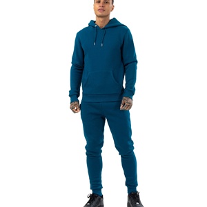 Survêtement décontracté 2 pièces personnalisable pour hommes, ensemble de logos brodés en tissu polaire à rayures et coupe régulière avec capuche zippée de grande taille - Product Image 6