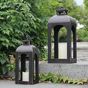 <b>Tall</b> metal candle <b>lantern</b> floor standing design indoor outdoor decor lighting elegant home decorative accent piece - Product Image 2