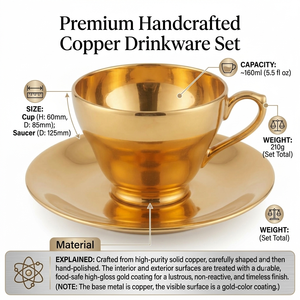 Ensemble de tasses à thé et soucoupes en laiton doré poli miroir classique, élégantes tasses à café en forme de tulipe, vaisselle pour hôtels de luxe, banquets, vente en gros - Product Image 5