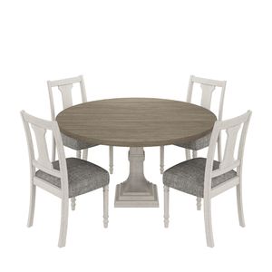 Set tavolo da pranzo rotondo Tannen da 59 pollici, 5 pezzi, bianco e grigio, per la sala da pranzo di casa - Product Image 4