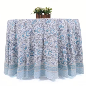 <b>Round</b> Tablecloth- Cotton Indian Block Print Handmade Washable <b>Table</b> <b>Cloth</b> Indigo Blue <b>Table</b> Decor Factory Price - Product Image 1