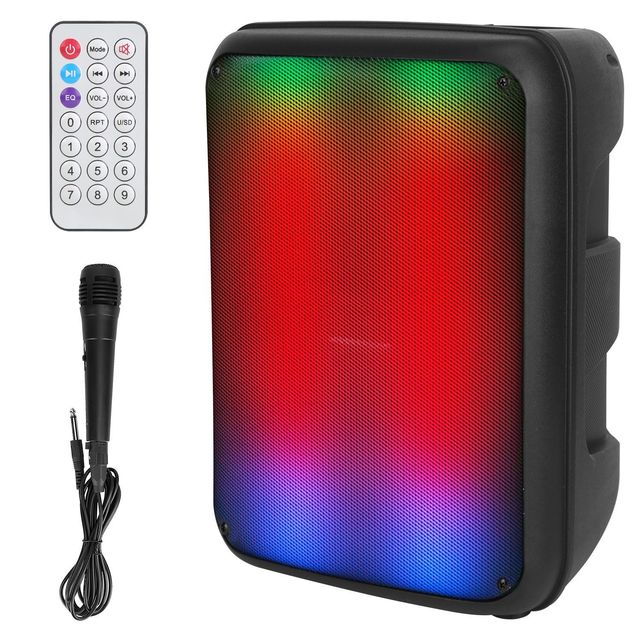 Portable Wireless Party Speaker 8in Colorful Lights TWS Function DJ PA System FM Radio USB MMC Card Reading Aux Recording for
