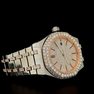 Custom 1 of 1 moissanite Diamond Watch High Quality Iced Out VVS Clarity rose <b>gold</b> two tone Stainless Steel watch with BOX - Product Image 2