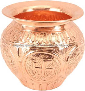 ภาชนะทองแดงสำหรับพิธีกรรม (พูจา กาลาช โลต้า) ลายออมและสวาสติก แกะสลักด้วยมือ เป็นมิตรกับสิ่งแวดล้อม เหมาะสำหรับใช้ในพิธีกรรมทางศาสนาและตกแต่งบ้าน - Product Image 2