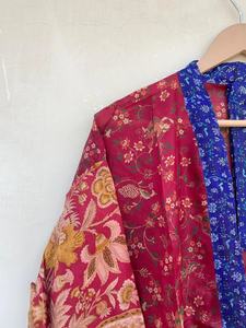 Floral 100% Silk Drawstring V-neck Cardigan <b>Robe</b> for <b>Women</b> Red Blue Kimono Gown Summer Autumn Spring Size Free Smooth Daily Life - Product Image 2