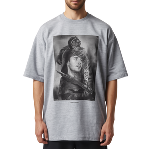 Men Front Logo Oversized <b>Screen</b> Print Boxy T-Shirt with Cotton <b>Bamboo</b> Fabric Canvas Weave High Street Style - Product Image 1