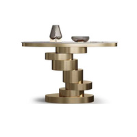 Vente en gros la plus récente de table console ovale de salon table de couloir de luxe en acier inoxydable doré pour la maison et l'hôtel