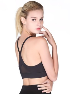 Ladies Thin Strap Y Back Sport Brassiere Mesh Panel Running Vest High Elasticity Athletic Crop Top Removable <b>Pads</b> - Product Image 5