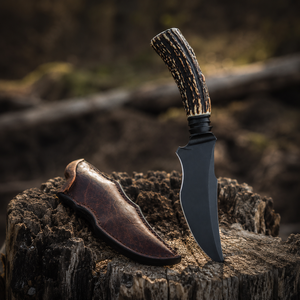 Cuchillo de caza/camping hecho a mano de acero al carbono con punta recta, mango de cuerno, funda de cuero, OEM/ODM/OBM disponible, 8 pulgadas, 3 mm, DIY - Product Image 3