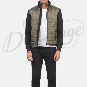 Chaqueta Híbrida Acolchada Verde Oliva para Hombre, Corte Ajustado, con Mangas de Forro Polar en Contraste Negro, Ropa de Invierno - Product Image 4