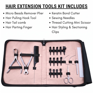 Kit d'outils avancés pour extensions capillaires : Pince à sertir micro-anneaux, Pince à retirer les nano-anneaux, Pince à sceller les bandes, Coupe-fil de fusion, Peigne, Pinces - Product Image 2
