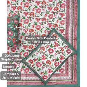 Parure de draps plats en coton imprimé à la main de Jaipur, taille King, teintures non toxiques, doux, respirant, durable, écologique, style bohème, 200TC - Product Image 4