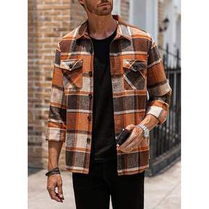 Chaqueta con Capucha de Franela Premium para Hombre, Mezcla de Algodón a Cuadros, Forro Polar Sherpa, Chaqueta de Invierno con Logotipo Personalizado, Cálida, Informal, para Exteriores - Product Image 1
