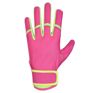 Guantes de Bateo de Béisbol de Cuero Rosa Vibrante Personalizados - Guantes de Bateo Transpirables de Alto Impacto con Ribete Verde Neón Antideslizante - Product Image 2