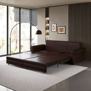 Divano letto Chesterfield King da 238 cm, trasformabile 3-in-1 in ecopelle con finiture a borchie e braccioli arrotolati, modello M - Product Image 3