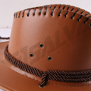 Chapeau de cowboy western en cuir de tête de vache avec rivets, à large bord, pour hommes et femmes, idéal pour les voyages en extérieur et la protection solaire - Product Image 4