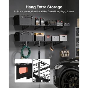 Set di 8 Scaffali da Garage a Parete in Acciaio Resistente, 1 x 3 Piedi, 24 x 72 Pollici per Ripiano, con Ganci, Scaffalatura a 2 Livelli per Garage - Product Image 6
