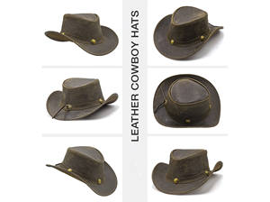 Sombrero vaquero de cuero de primera calidad estilo occidental para hombre, con ala ancha para proteger la cara y el cuello, incluye una correa de barbilla extraíble. - Product Image 6