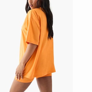 Solid Streetwear Women's Oversized Orange T-<b>Shirt</b> Crew Neck Short Sleeve 100% Cotton Logo Printed Loose Fit Spring Summer Style - Product Image 6