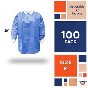 Giacca da laboratorio monouso blu medicale Unisex da 30 pollici lungo 50 Gsm SMS con 3 tasche a scatto con polsini frontali in maglia 100 abbigliamento da lavoro PPE - Product Image 2