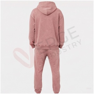 Unisex <b>Pink</b> <b>Tracksuit</b> <b>Set</b> Hooded Full Sleeve Geometric Print Front Pocket Casual Autumn Wear Regular Fit 100% Cotton - Product Image 2