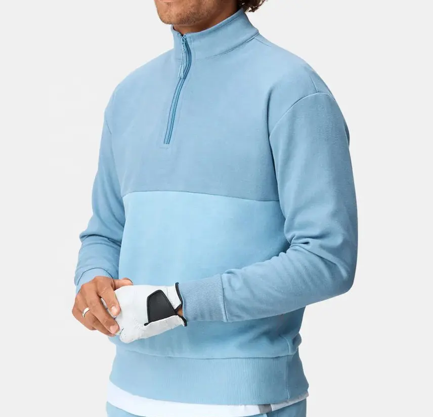 2023 New Design High Quality Wholesale Custom Fleece Golf Pullover Block Quarter Zip up Sweatshirts for Men