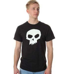 Men's Black Short Sleeve T-Shirt With White <b>Skull</b> Print Casual O-Neck Regular Fit Jersey Cotton <b>Top</b> - Product Image 1