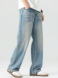 AAFII IMPEX Jean décontracté pour homme, coupe ample, jambe large, bleu clair délavé, vintage, taille mi-haute, séchage rapide, 100% coton, écologique - Product Image 3