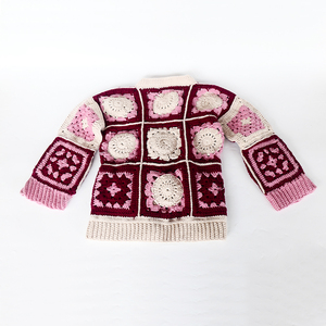 Handmade Crochet <b>Cardigan</b> Women Granny Square Knitted V Neck Sweater Maroon Pink <b>Button</b> Coat Pure Art Setup Handcrafted Knitwear - Product Image 2