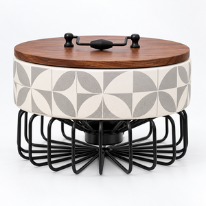 Olla Redonda Moderna de Cerámica con Tapa de Acero Inoxidable y Soporte Metálico, Ecológica y Duradera - Product Image 4