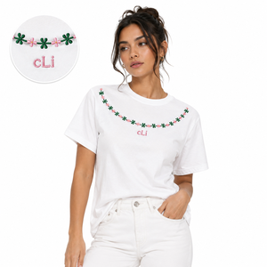 Chemise pour femme à fleurs brodées personnalisées, coupe ample, manches courtes, col rond, t-shirt décontracté en coton uni pour le printemps et l'été - Product Image 1