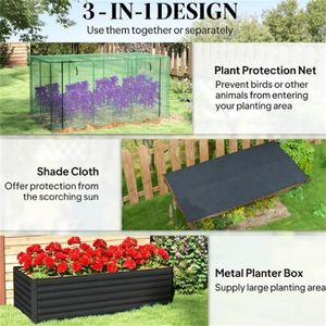 Jardinière surélevée gris foncé pour pot de fleurs, avec filet de jardinage - Product Image 3