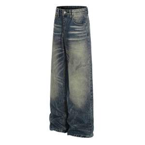 Jean en denim délavé coupe large pour homme, taille haute, coupe ample, en coton tissé, décontracté, pour l'automne - Product Image 2