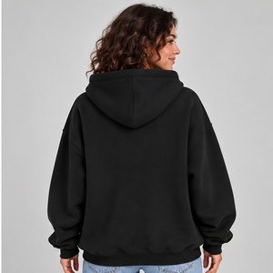Custom Logo <b>Women's</b> Oversized Hoodie <b>Black</b> Cotton <b>Fleece</b> Drop-Shoulder Front Print Streetwear Casual Autumn Wear Top Selling - Product Image 3
