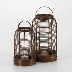 Set 2 Black Metal <b>Lanterns</b> Wire Design Gold Interior Handmade Durable Outdoor <b>Candle</b> <b>Holders</b> for Home Decoration Floor Lighting - Product Image 5