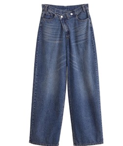 Jean en denim respirant pour femme, coupe droite, taille mi-haute, style décontracté d'été, double boutonnage, effet vieilli, écologique, délavé - Product Image 6