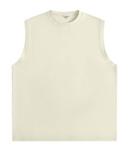 T-shirt décontracté sans manches en tricot robuste pour homme, blanc, coupe ample, col et épaules décontractés, 100 % coton, rafraîchissant et respirant - Product Image 2