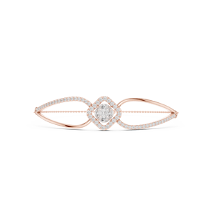 Luxury Rose Gold Lab Grown Diamond Open Leaf <b>Bangle</b> <b>Bracelet</b> for Women Halo Round Diamond Fine Jewelry - Product Image 2