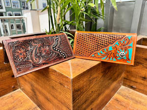 Cartera larga de cuero tallado a mano con patrón occidental para hombre, gran oferta, soporte para efectivo con estilo a la moda, regalo para él - Product Image 2