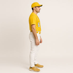 Camiseta de Béisbol para Hombre, Manga Corta, Amarilla, Cierre de Botones, Cuello en V, Corte Regular, Poliéster, Ropa Deportiva con Estampado de BÉISBOL - Product Image 2